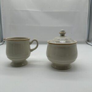 Vintage Japan Sweet Flowers Creamer & Sugar Bowl w/lid Stoneware